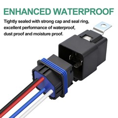 Waterproof Relay Kit 12V 40A 4 Pin SPST Heavy Duty 14 AWG Copper Wires Auto