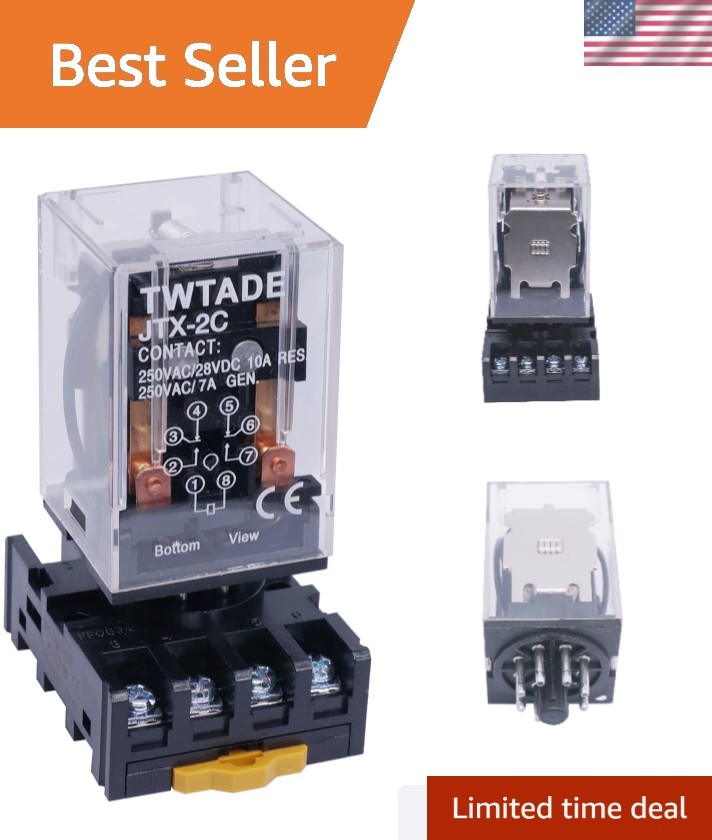 Electromagnetic Relay DPDT 12V Coil 8 Pin Plug-in Socket 10A