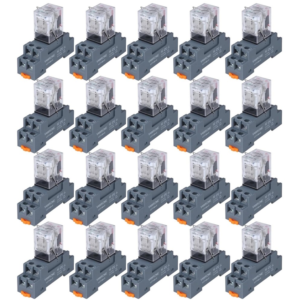 20PCS Automatic 10A Electromagnetic Relay, LED Indicator, DIN Rail Compatible