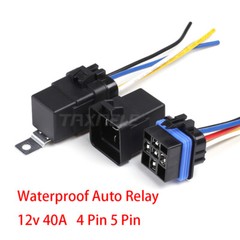 Waterproof Auto Relay 4pin 5pin 40A 12v 24 Car Relay+ Holder 105mm Length Wires
