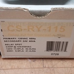 White-Rodgers CS-RY-115 Relay, Coil 24V, 50/60Hz, 15 Amp Res. 277 VAC – NEW