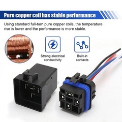 4 Pin 40/30 AMP 12V DC Car Relay Kit, Waterproof Tinned Copper Wires, Heavy Duty