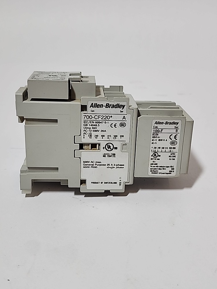 ALLEN-BRADLEY 700-CF220A CONTROL RELAY CONTACTOR 2NO 2NC W/ 100-F AUXILIARY BLOC