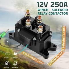 12V 250A Winch Solenoid Relay Contactor with 6 Protecting Caps for ATV UTV…