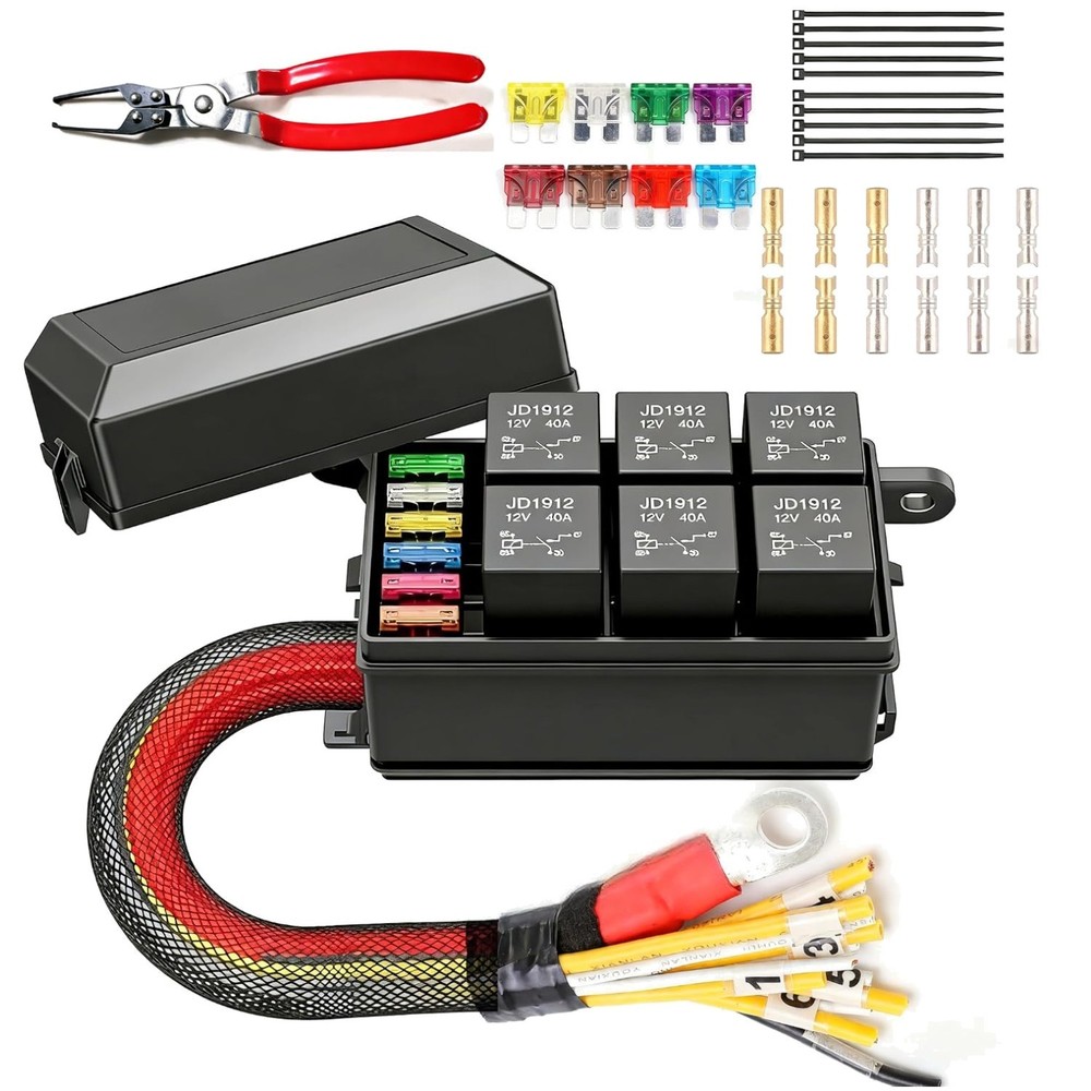 6-Way 12V Relay Box Waterproof Fuse Block