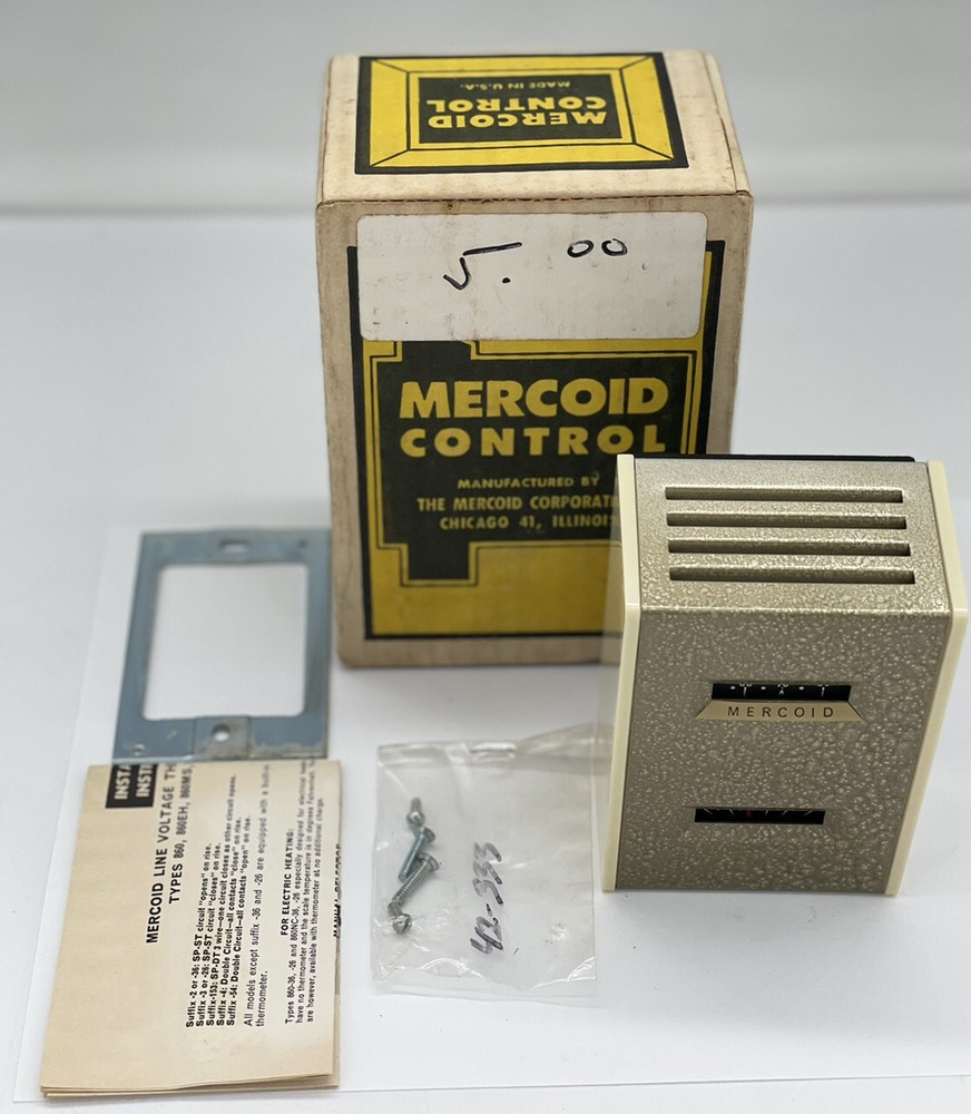Mercoid Control Line Voltage Thermostat 860-2-56-80, Screws, Plate, Manual