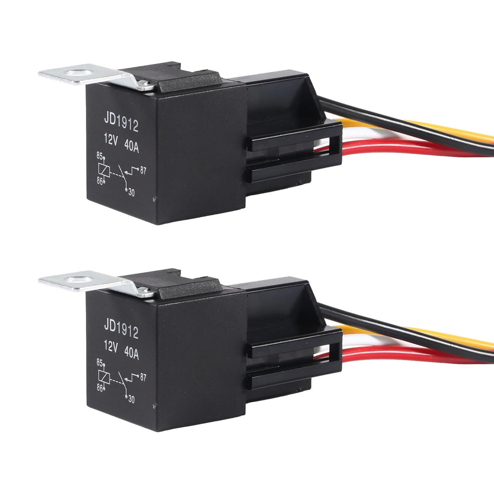 2Pcs Car Relay with Harness 12V 40A 4 Pin SPST Harness Sockets with Color-Labele