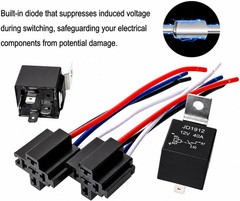 2Pcs 12V 40A 4 Pin SPST Car Relay Harness JD1912, 12AWG Harness Socket