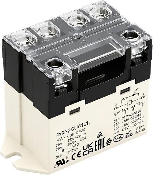 General Purpose Relay RGF2BU512L 25A 12VAC Coil 6Pin DPST NO LED Indicator