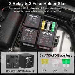 12V 3 Way Pre-Wired Fuse Relay Box Kit with 3 x 4-Pin 80A Relays | 3 ATC/ATO Slo