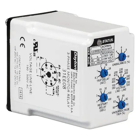 Dayton Pmpu-B18 Phase Monitor Relay, 8 Pins, 190-500V Ac