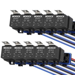 10 Pack Waterproof Relay Kit, 12V 40A, 4 Pin SPST, Heavy Duty 14 AWG Tinned C…