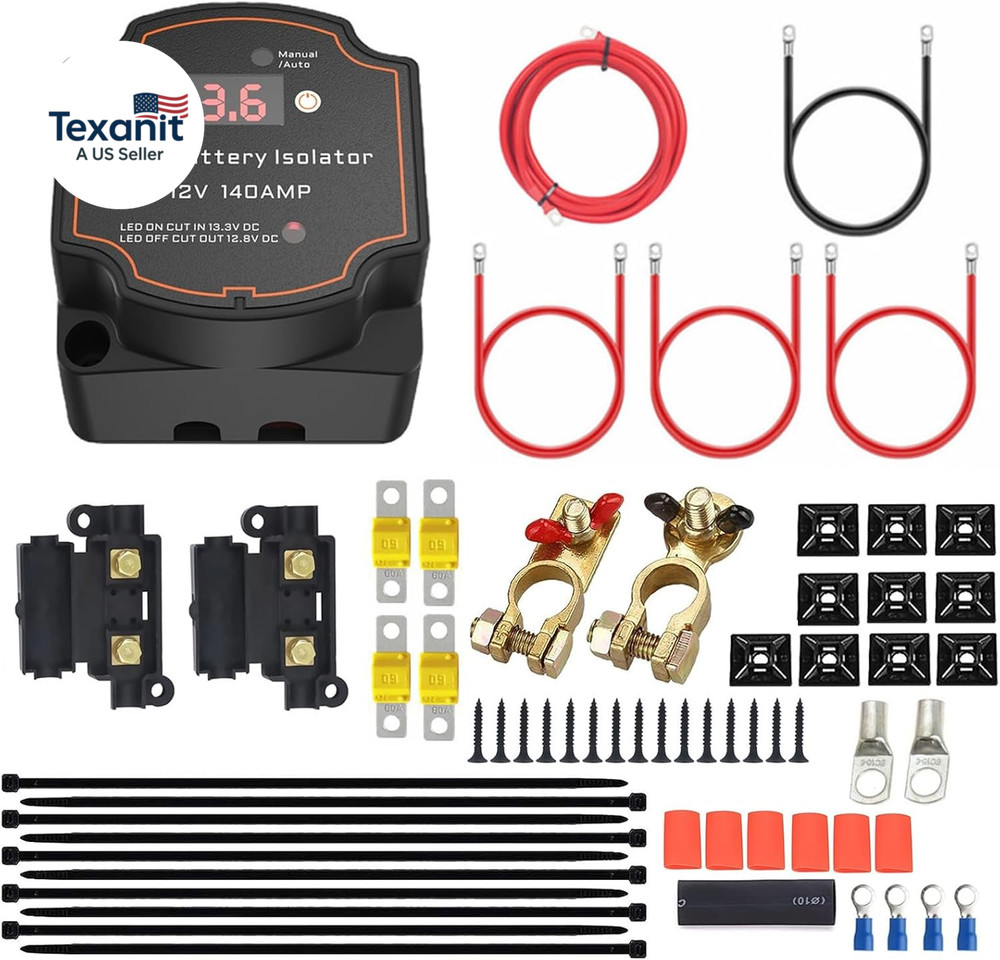 3M Split Charge Relay Kit,12V 140Amp Smart Dual Battery Isolator Kit Manual/Auto