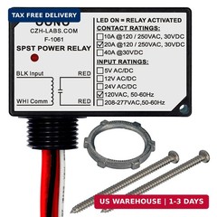 SPST 20Amp 250Vac/30Vdc Power Relay Module, Plastic Enclosure and Pre AC 120V