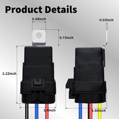 12V DC Waterproof Automotive Relay Kit with Harness, 4-PIN SPDT 40/30 AMP Relay