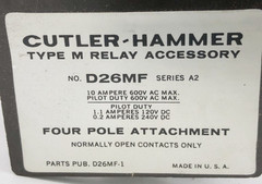 New Cutler Hammer D26MF Series A2 Type M Relay 4-Pole Attachment 10A 600V