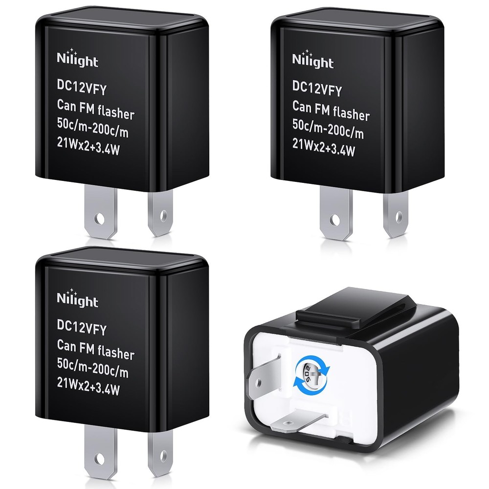 Nilight 4PCS Flasher Relay Adjustable 2 Pin Electronic Blinker Relay 12V Fixes M