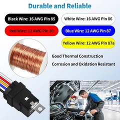 5-Pin Waterproof Relay Kit 40/30 AMP 12V Relay Switch with Harness 12&16 AWG Tin