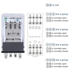 Electromagnetic Power Relay 14-Pin 24V DC 5A DPDT Socket Base LED Indicator