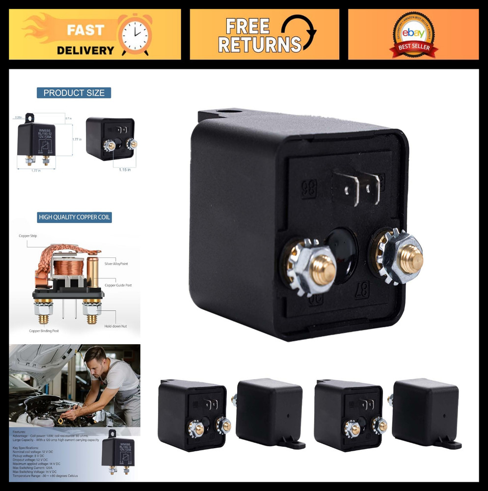 5-Pack 12V Heavy Duty 120A Automotive Relay, 4-Pin SPST, High Power Continuous D