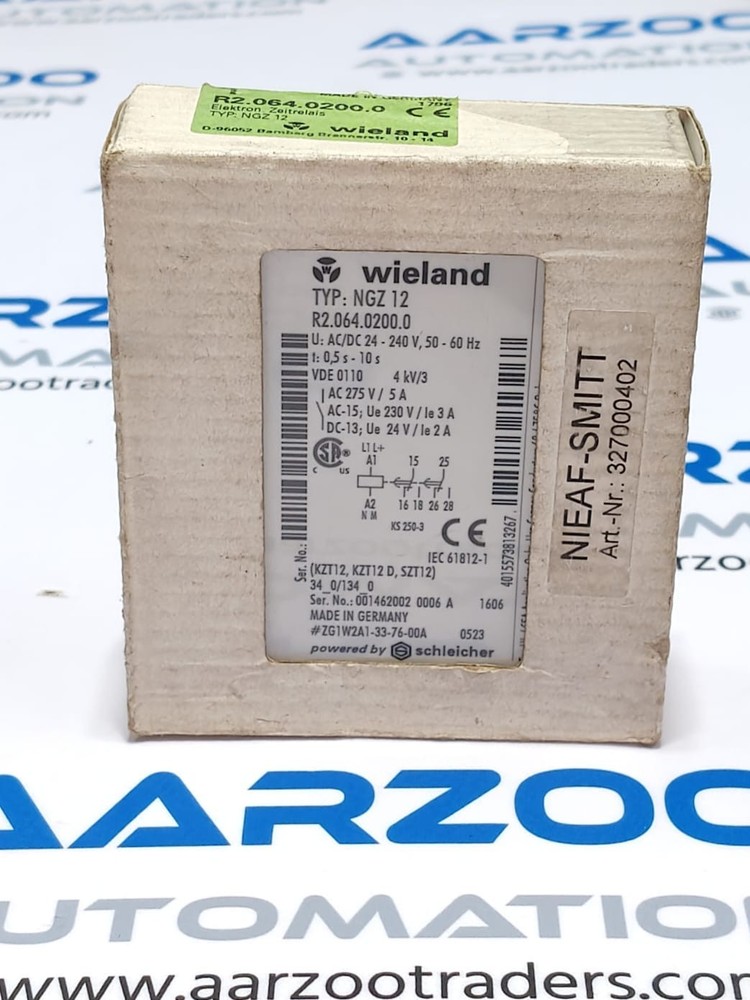WIELAND TYP: NGZ 12 ELECTRONIC TIME RELAY R2.064.0200.0 24-230V AC/DC 0.5s-10s