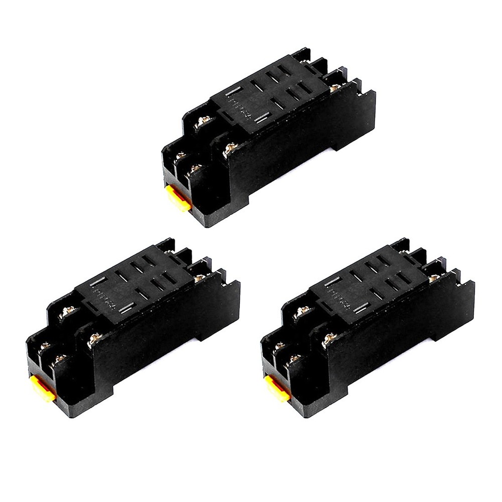 3 PCS 8 Terminal 35mm DIN Rail Mounted PTF08A Power Relay Socket Holder