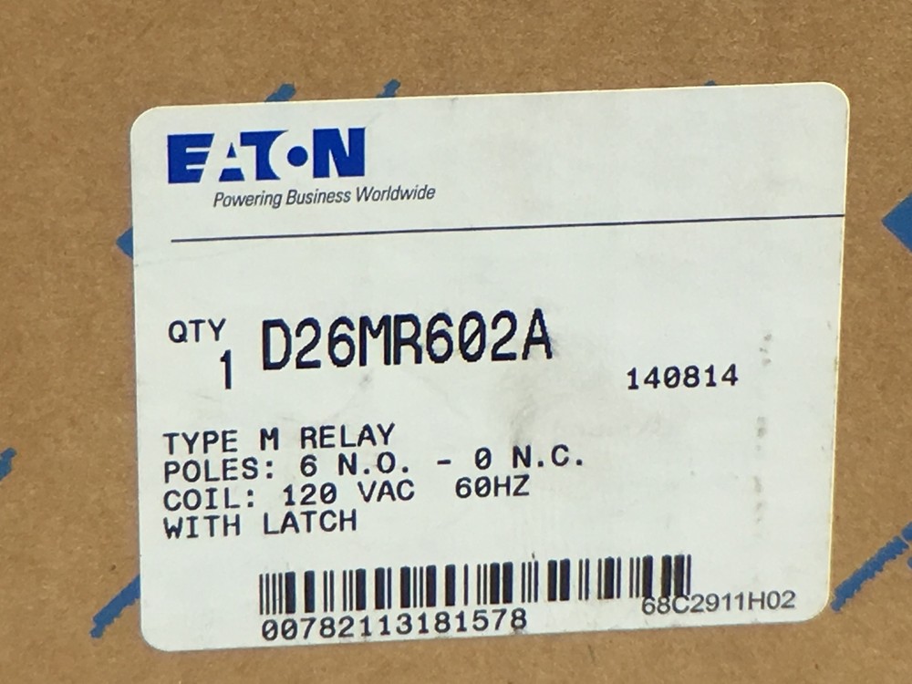Eaton D26MR602A Type M Relay With Latch 6 N.O./0 N.C. UPC 782113181578 Coil 120V