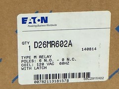 Eaton D26MR602A Type M Relay With Latch 6 N.O./0 N.C. UPC 782113181578 Coil 120V