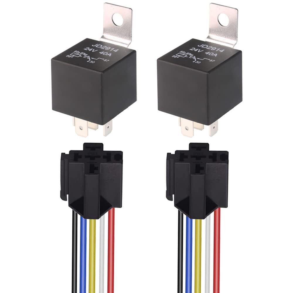 Gebildet 2pcs JD2914 Car Relay Harness 24V 40A 4 Pin SPDT 12AWG Harness Socke…