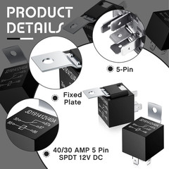 20 Packs 12V 30/40 Amp 5 Pin Relays Switch Electrical SPDT Auto Power Relay for
