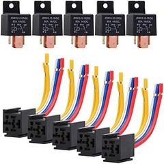 5 Packs Car Relay with Harness Truck Motor Heavy Duty 5-Pin 80A 12V On/Off Norma
