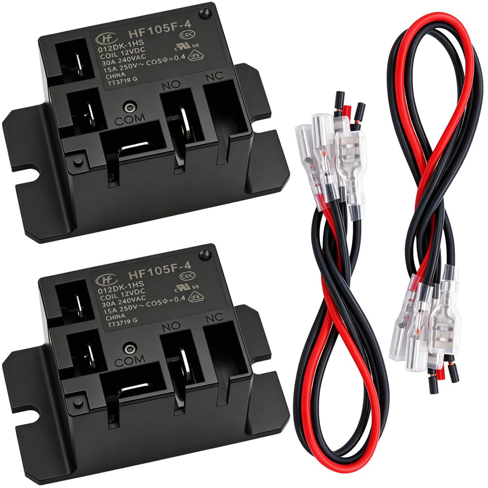 2PCS Power Relay SPST(1 NO) DC12V Coil, 30A SPST 120 VAC with Flange Mounting an