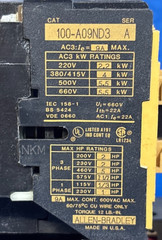 ALLEN-BRADLEY CONTACTOR M/N: 100-A09ND3 600 VAC MAX (LOT OF 2)