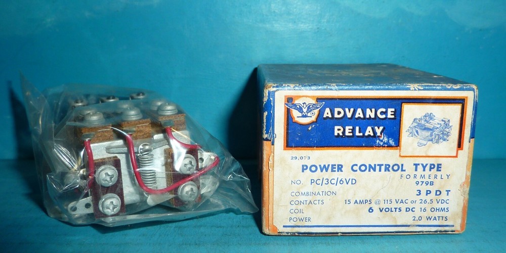 Advance Relay PC/3C/6VD 3PDT 15A@115V or 26.5VDC 6V Coil 16 Ohms NOS