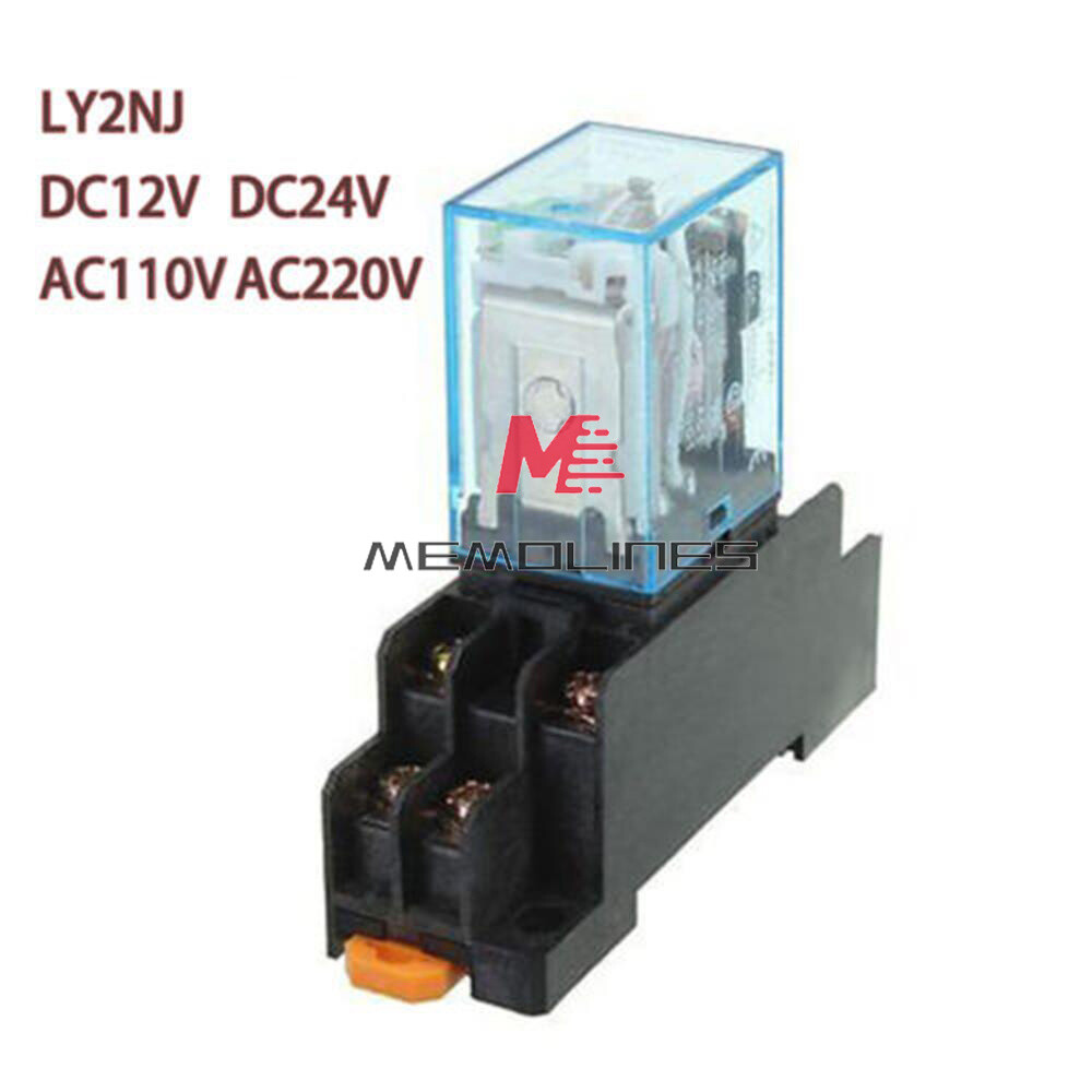1-10x 12/24V 110/220V AC/DC Coil Power Relay LY2NJ DPDT 8Pin HH62P JQX-13F +Base