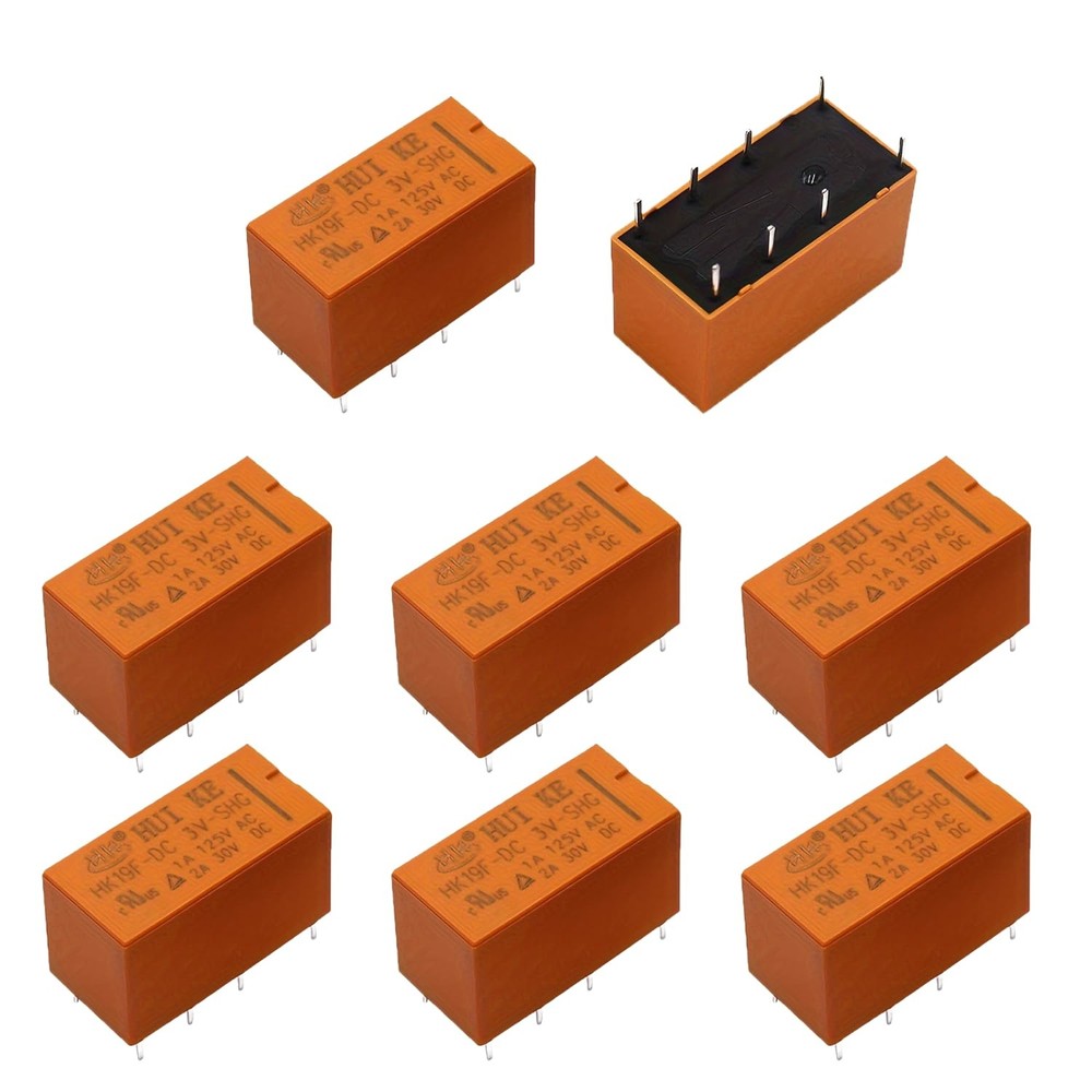 8 PCS Coil DPDT PCB Power Relay DC 3V 8 Pins Mini HK19F8P3V Connector