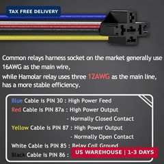 2 Pack 12V 40/30 Amp Car Relay DC 5 Pin SPDT and Harness – Heavy Duty 12 AWG Cop