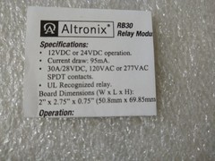 Altronix RB30 Relay Module 12 or 24 VDC SPDT Contact @ 30A 28VDC, 120VAC 277VAC