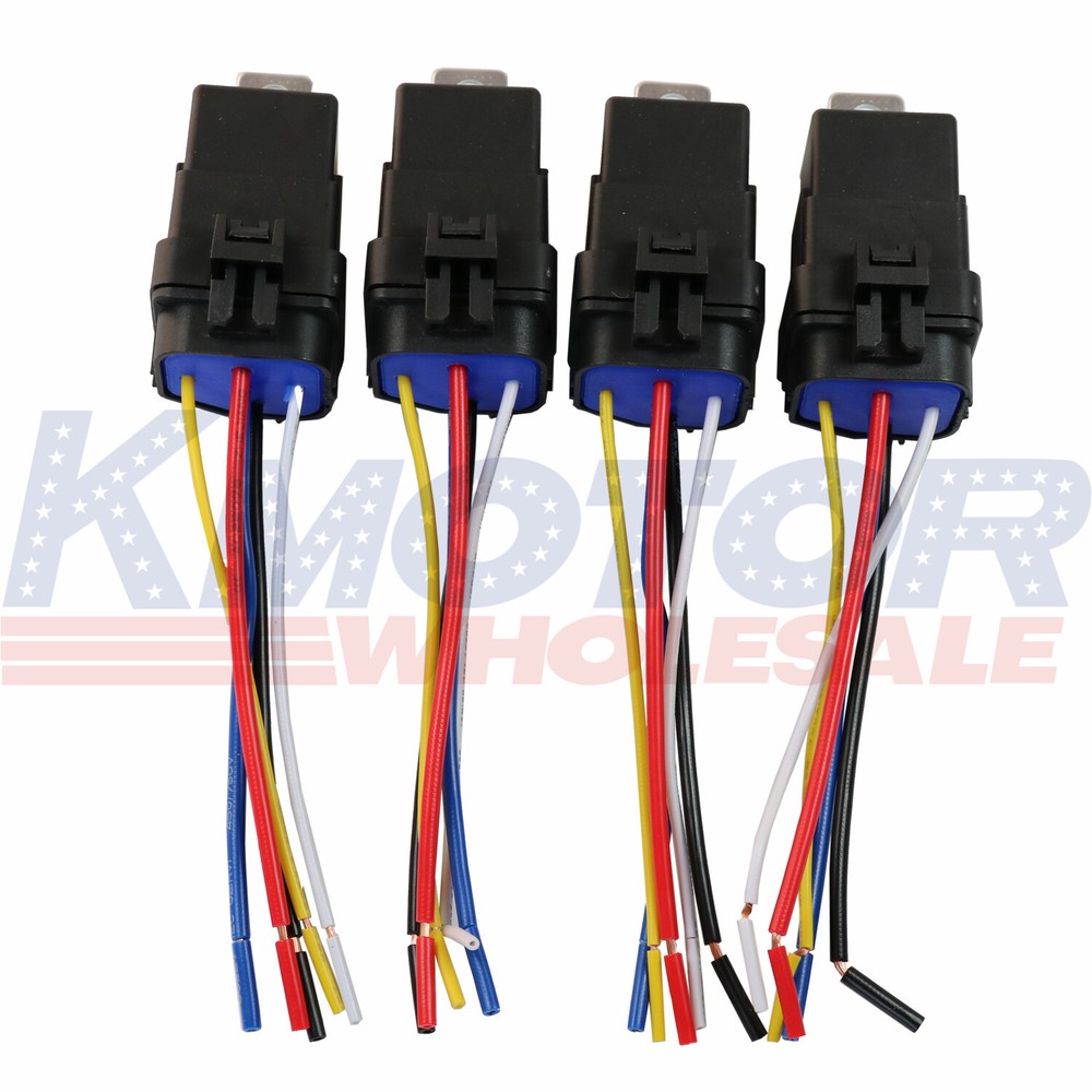 Car Auto 5 Pin&Wire Relay Plug Socket 4pcs Heavy Duty Waterproof Auto 12V 40 amp
