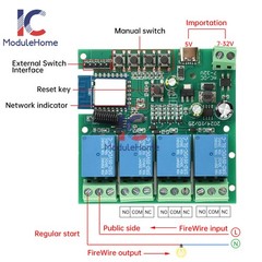 DC/AC7~32V 433MHz 4Channel Tuya Wireless RF Relay Remote Control Switch Receiver