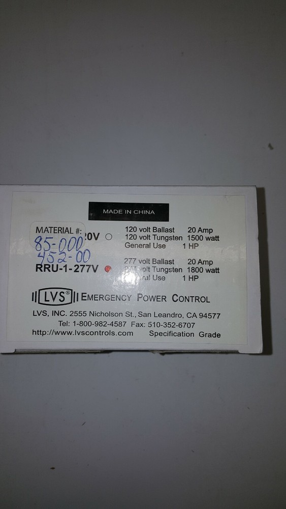 LVS RRU-1-277V 20 AMP 1800 WATT 1 HP EMERGENCY POWER CONTROL