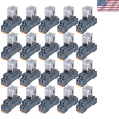 20PCS Electromagnetic Power Relay, 8-Pin 10A 12 DC Relay Coil with Socket Bas…