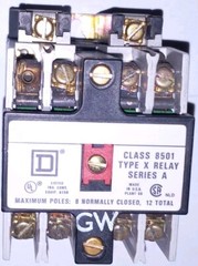 Square D – Class 8501 Type X Relay – Series A 8 Pole 120 Volt Coil Used