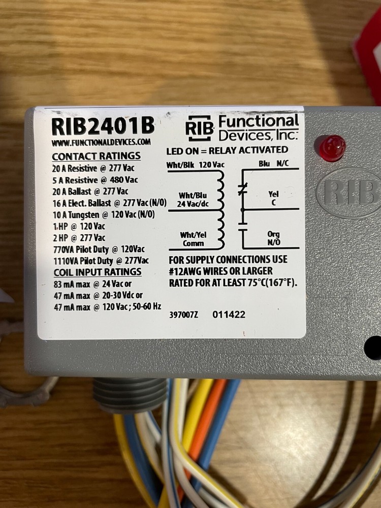 Functional Devices RIB2401B 20A SPDT 24Vac 120Vac Relay
