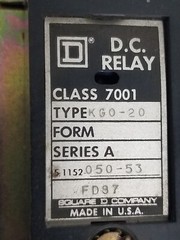 Square D KGO-20 DC Relay 230/240 VDC 2 Pole Class 7001 Series A