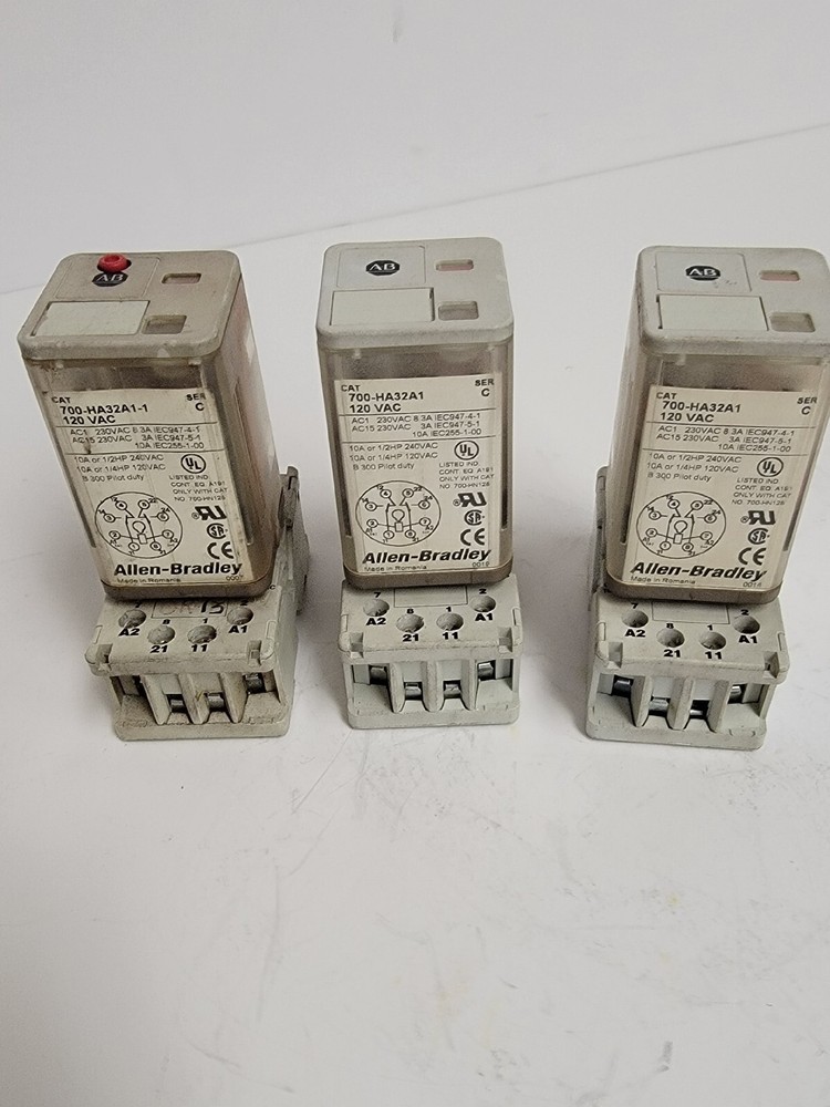 ALLEN BRADLEY RELAY 700-HA32A1. SERIES C. W/ RELAY SOCKET 700-HN101. LOT OF 3.