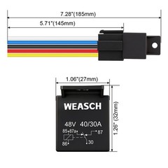 2 Pack 48V 40/30A Car Relay Harness, 5-Pin SPDT, 12AWG Harness Sockets, Autom…