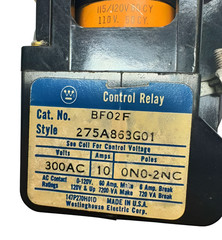 Westinghouse BF02F Control Relay, 300VAC, 10A, 0NO – 2NC, Style 275A863G01
