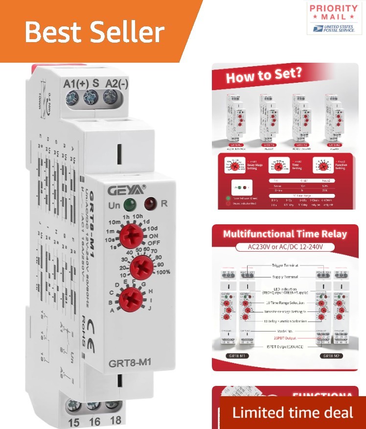 16A Multifunction Time Relay 10 Functions AC DC 12V 240V SPDT Din Rail Mount