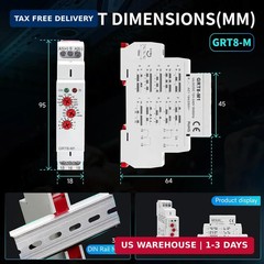 Multifunction Time Relay, 16A Delay ON Off GRT8-M1 AC DC 12-240V with 10 Relay T